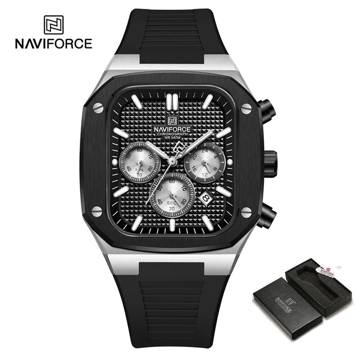 NAVIFORCE NF8037 Men's Quartz Chronograph Watch | Square Dial | Silicone Strap | 3ATM Water Resistant