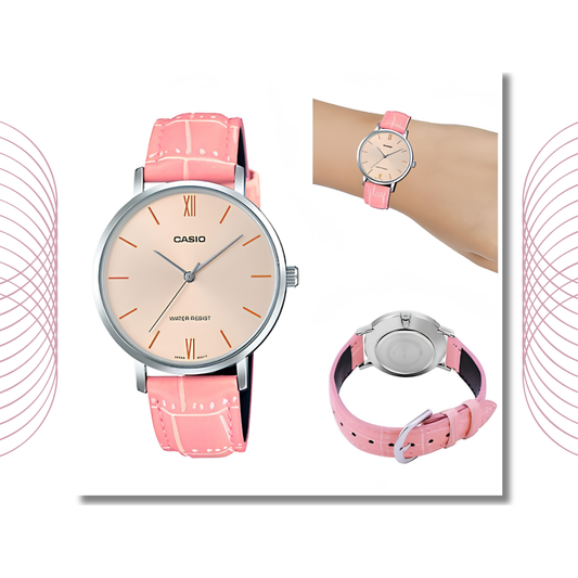 Casio LTP-VT01L-4BUDF Women's Analog Leather Strap Watch Pink Dial