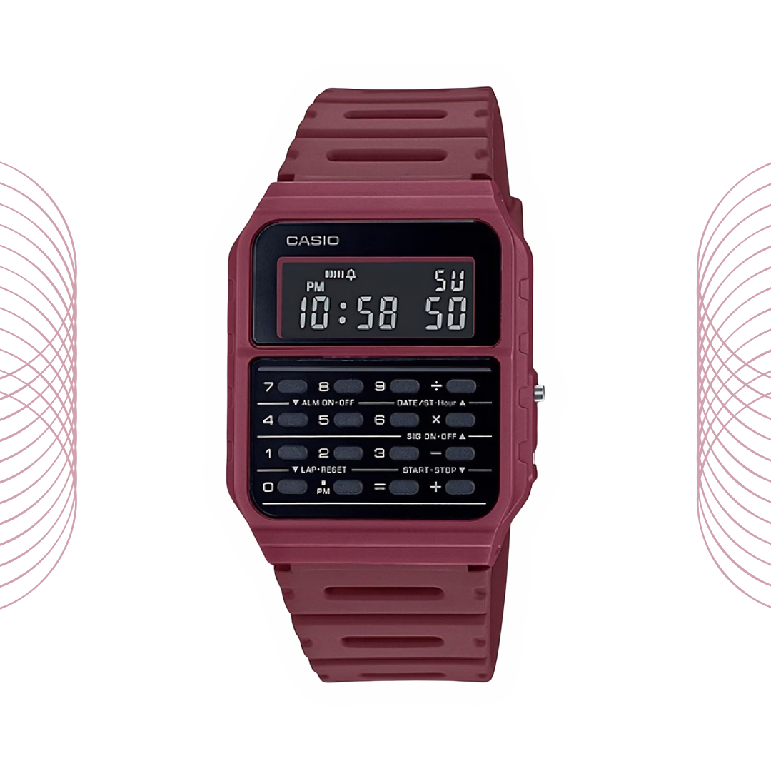 Casio CA-53WF-4BDF Calculator Digital Retro Watch Red for Men & Women