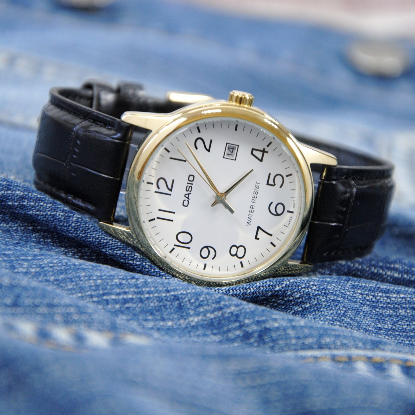 Casio MTP-V002GL-7B2UDF Men's Gold Tone Leather Strap Watch White Dial