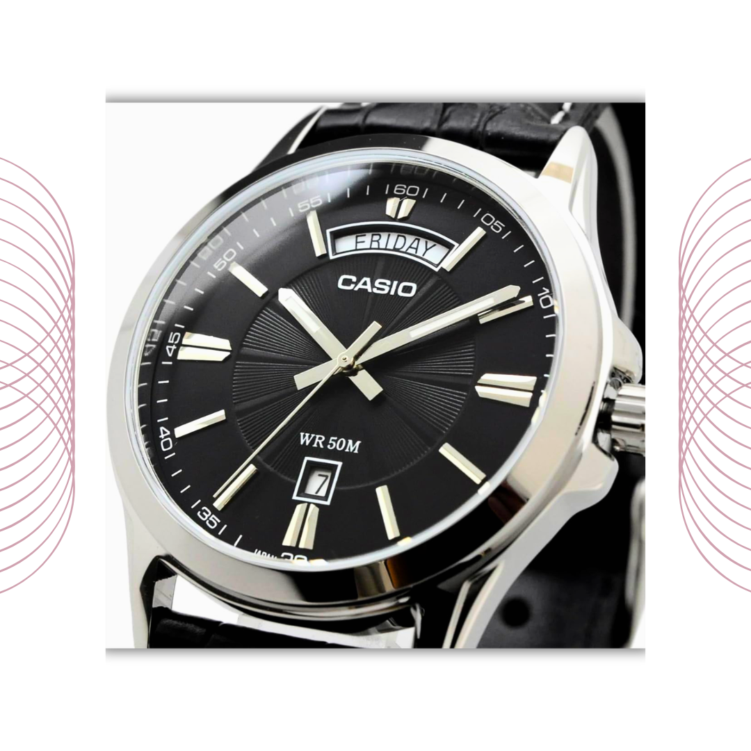 Casio MTP-1381L-1AVDF Men's Analog Leather Strap Watch Black Dial