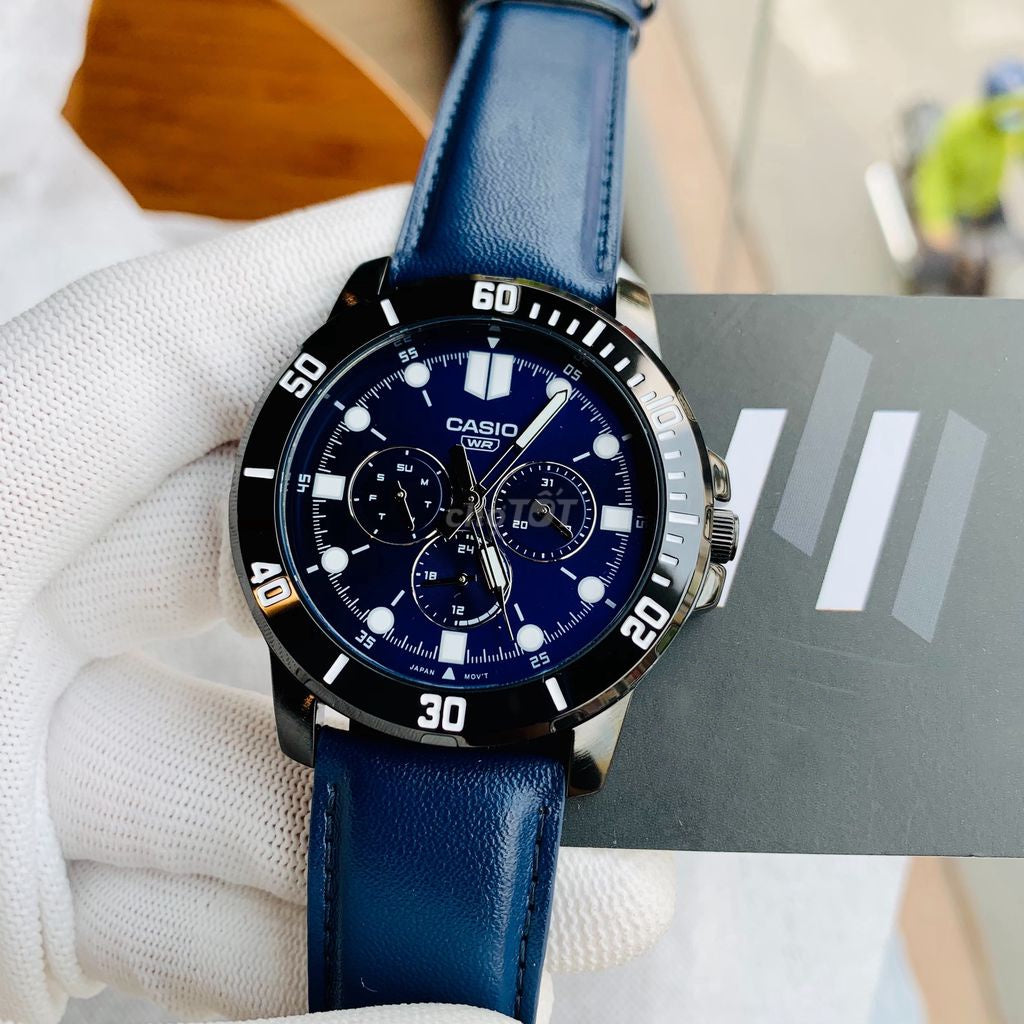 Casio MTP-VD300BL-2EUDF Men's Multi Dial Leather Strap Watch Blue Dial