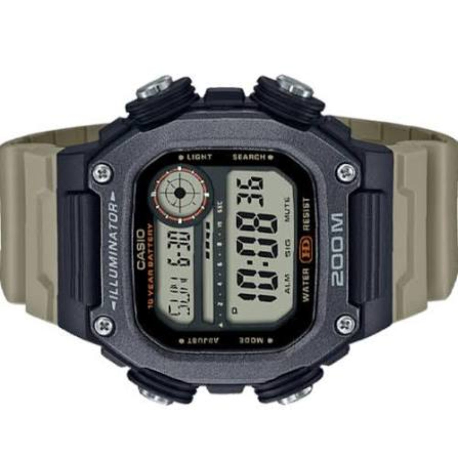 Casio DW-291HX-5AVDF rotated front view digital sports watch