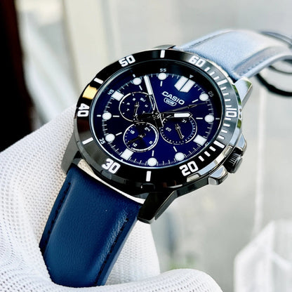 Casio MTP-VD300BL-2EUDF Men's Multi Dial Leather Strap Watch Blue Dial