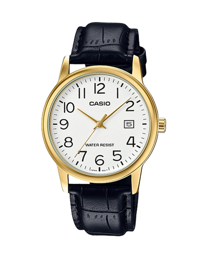 Casio MTP-V002GL-7B2UDF Men's Gold Tone Leather Strap Watch White Dial