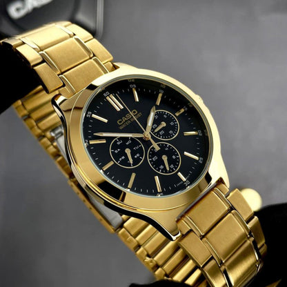 Casio MTP-V300G-1AUDF angled dial close up gold watch