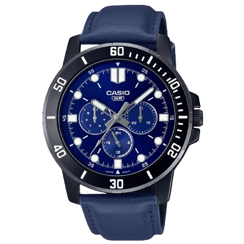 Casio MTP-VD300BL-2EUDF Men's Multi Dial Leather Strap Watch Blue Dial