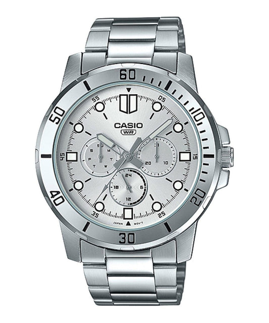 Casio MTP-VD300D-7EUDF front view silver stainless steel watch