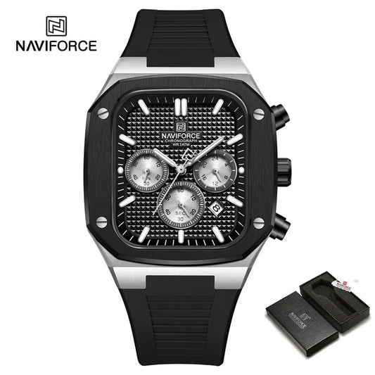 NAVIFORCE NF8037 Men's Quartz Chronograph Watch | Square Dial | Silicone Strap | 3ATM Water Resistant