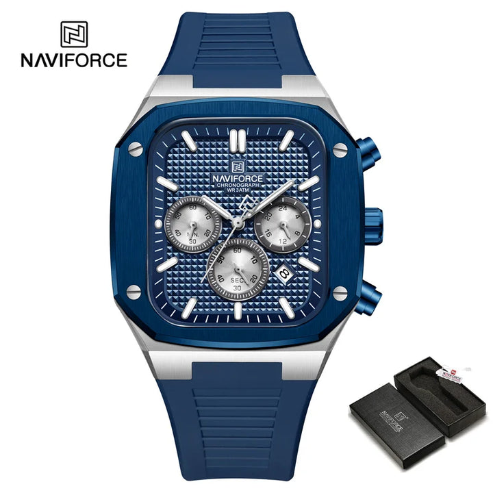 NAVIFORCE NF8037 Men's Quartz Chronograph Watch | Square Dial | Silicone Strap | 3ATM Water Resistant