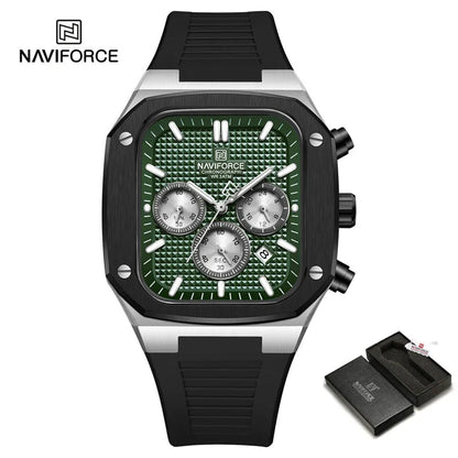 NAVIFORCE NF8037 Men's Quartz Chronograph Watch | Square Dial | Silicone Strap | 3ATM Water Resistant