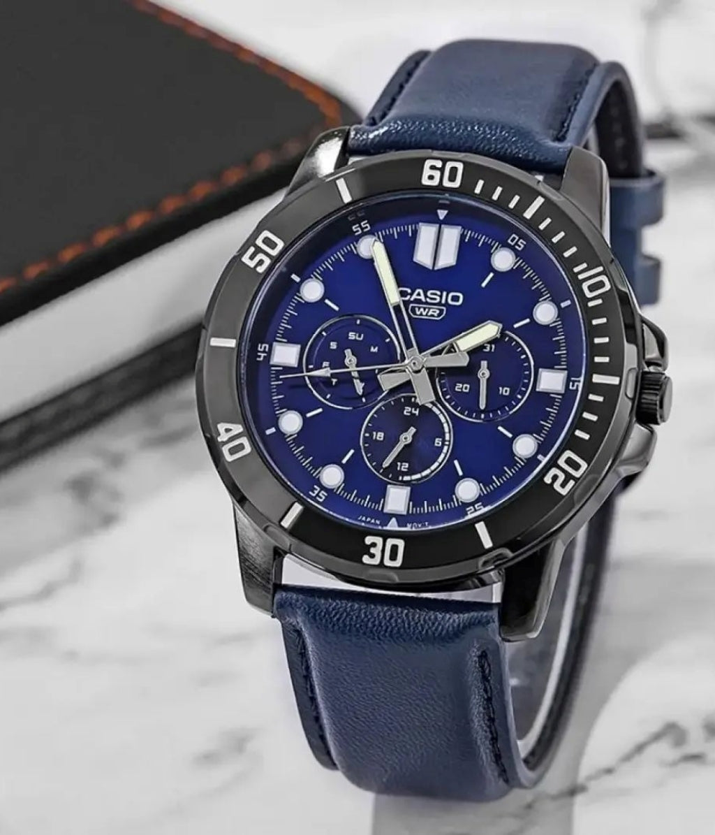 Casio MTP-VD300BL-2EUDF Men's Multi Dial Leather Strap Watch Blue Dial