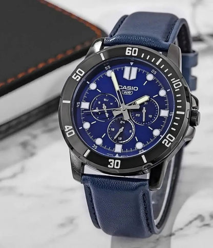 Casio MTP-VD300BL-2EUDF Men's Multi Dial Leather Strap Watch Blue Dial