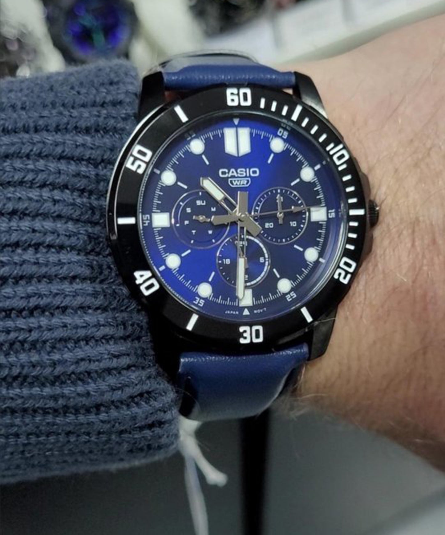 Casio MTP-VD300BL-2EUDF Men's Multi Dial Leather Strap Watch Blue Dial