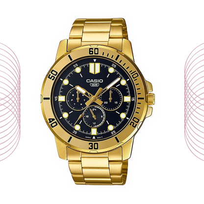 Casio MTP-VD300G-1EUDF Men's Multi Dial Gold Tone Stainless Steel Watch Black Dial