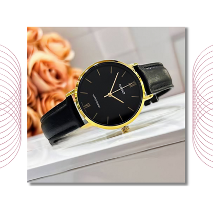 Casio LTP-VT01GL-1BUDF Women's Analog Gold Tone Mesh Watch Black Dial