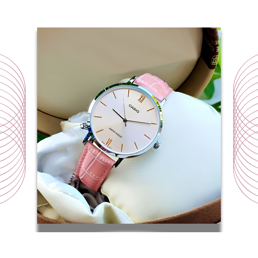 Casio LTP-VT01L-4BUDF Women's Analog Leather Strap Watch Pink Dial