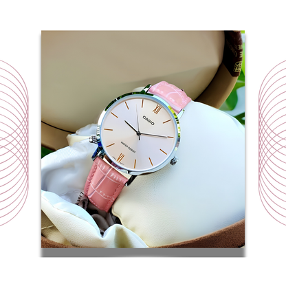Casio LTP-VT01L-4BUDF Women's Analog Leather Strap Watch Pink Dial