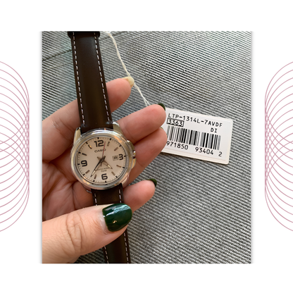 Casio LTP-1314L-7AVDF Women's Analog Leather Strap Watch White Dial
