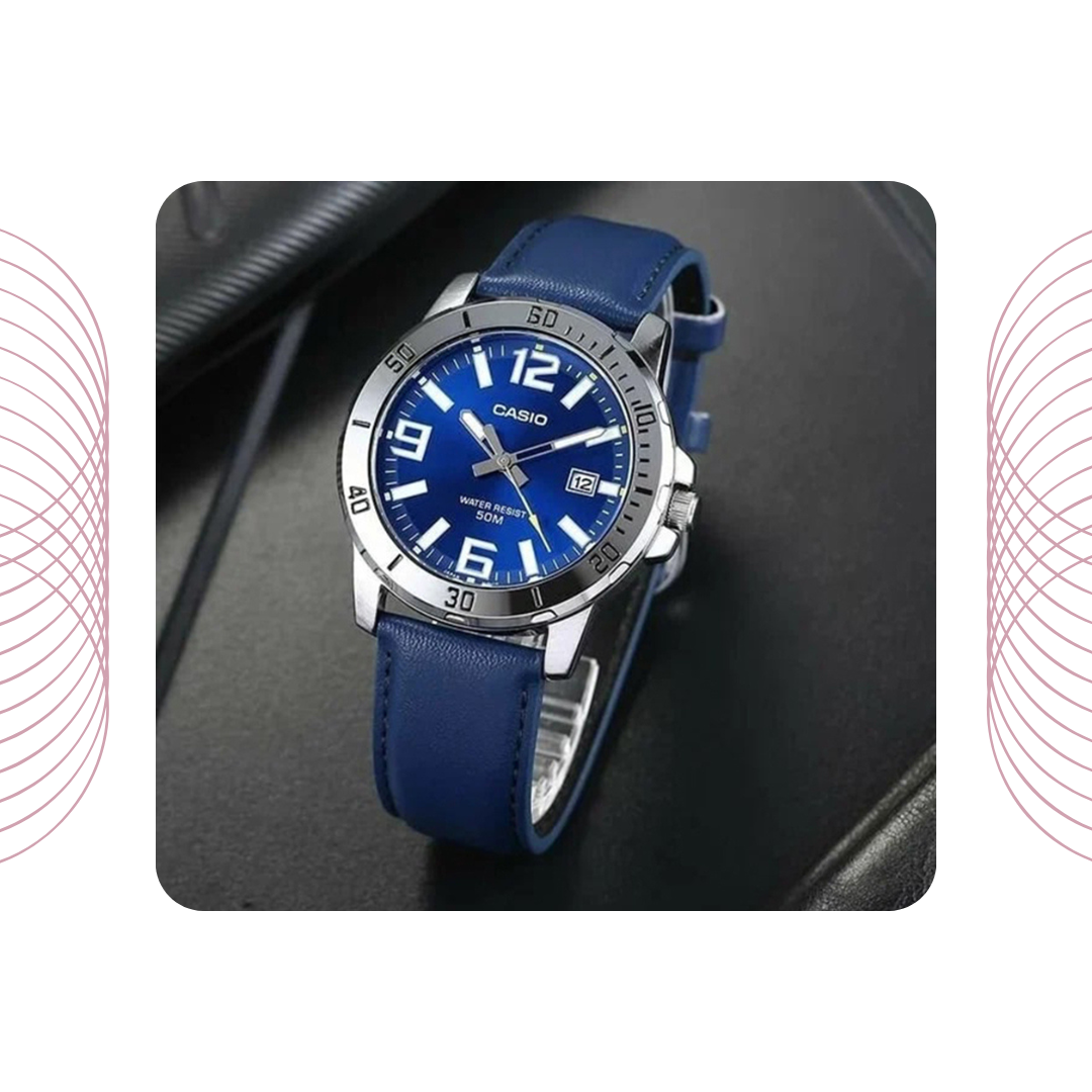 Casio MTP-VD01L-2BVUDF Men's Analog Leather Strap Watch Blue Dial