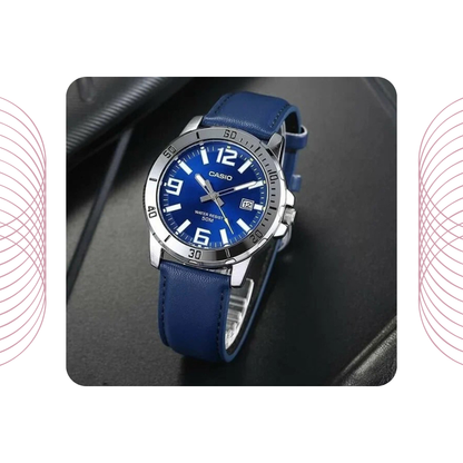 Casio MTP-VD01L-2BVUDF Men's Analog Leather Strap Watch Blue Dial