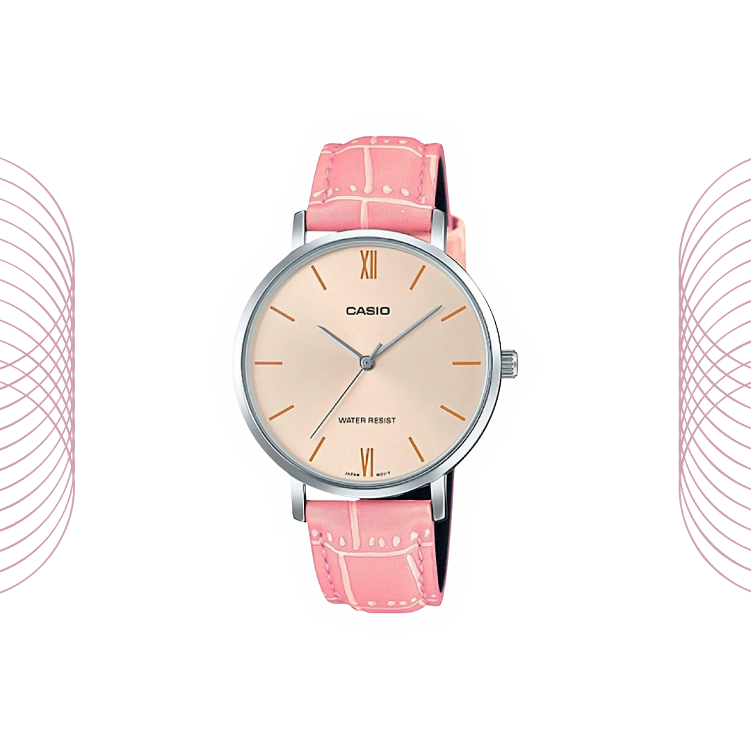 Casio LTP-VT01L-4BUDF Women's Analog Leather Strap Watch Pink Dial