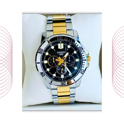 Casio MTP-VD300SG-1EUDF Men's Two Tone Multi Dial Stainless Steel Watch Black Dial