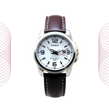 Casio LTP-1314L-7AVDF Women's Analog Leather Strap Watch White Dial