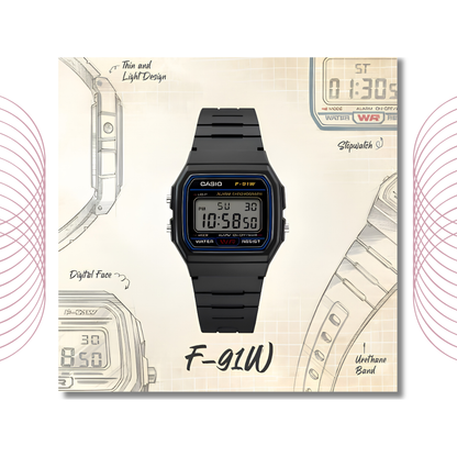 Casio F-91W-1DG Classic Digital Watch Black for Men & Women