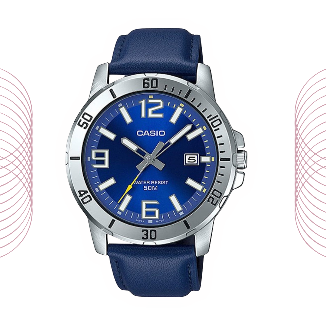 Casio MTP-VD01L-2BVUDF Men's Analog Leather Strap Watch Blue Dial