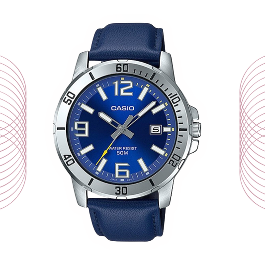 Casio MTP-VD01L-2BVUDF Men's Analog Leather Strap Watch Blue Dial