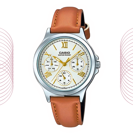 Casio LTP-V300L-7A2UDF Women's Multi Dial Analog Leather Strap Watch