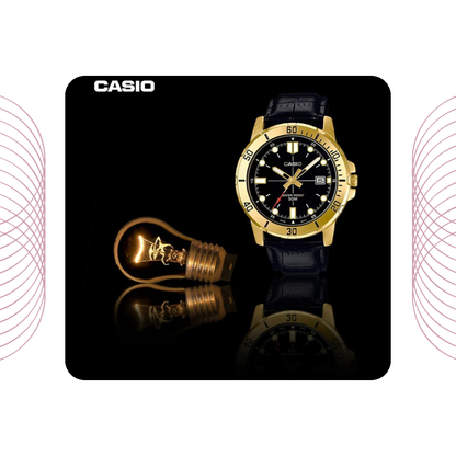Casio MTP-VD01GL-1EVUDF Men's Gold Tone Leather Strap Watch Black Dial