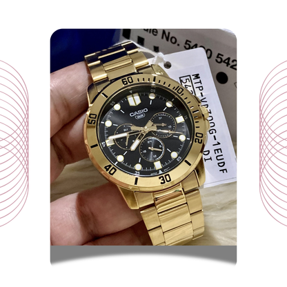 Casio MTP-VD300G-1EUDF Men's Multi Dial Gold Tone Stainless Steel Watch Black Dial