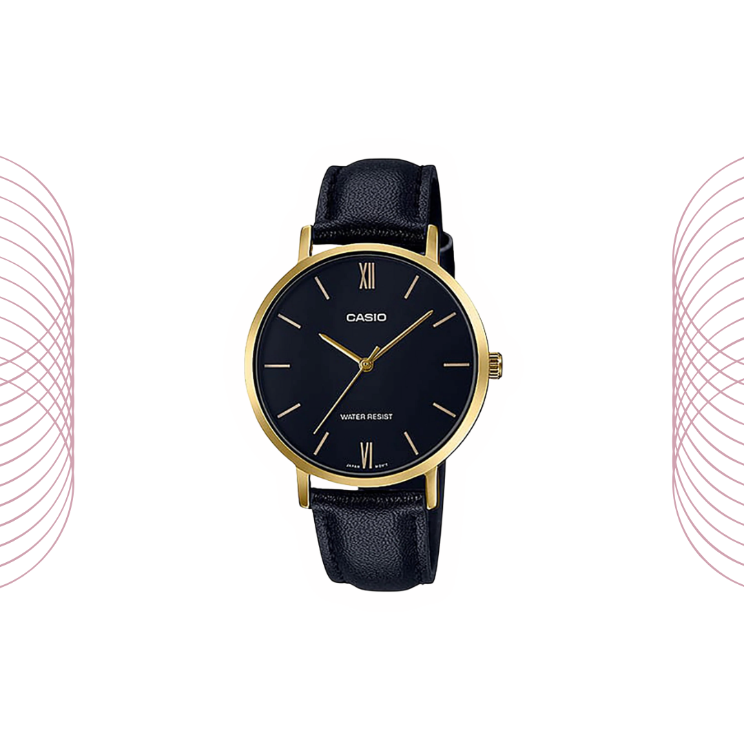 Casio LTP-VT01GL-1BUDF Women's Analog Gold Tone Mesh Watch Black Dial
