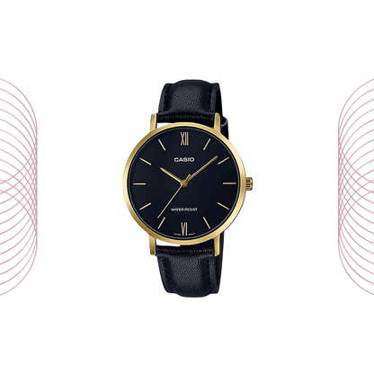 Casio LTP-VT01GL-1BUDF Women's Analog Gold Tone Mesh Watch Black Dial
