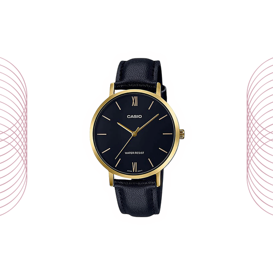 Casio LTP-VT01GL-1BUDF Women's Analog Gold Tone Mesh Watch Black Dial