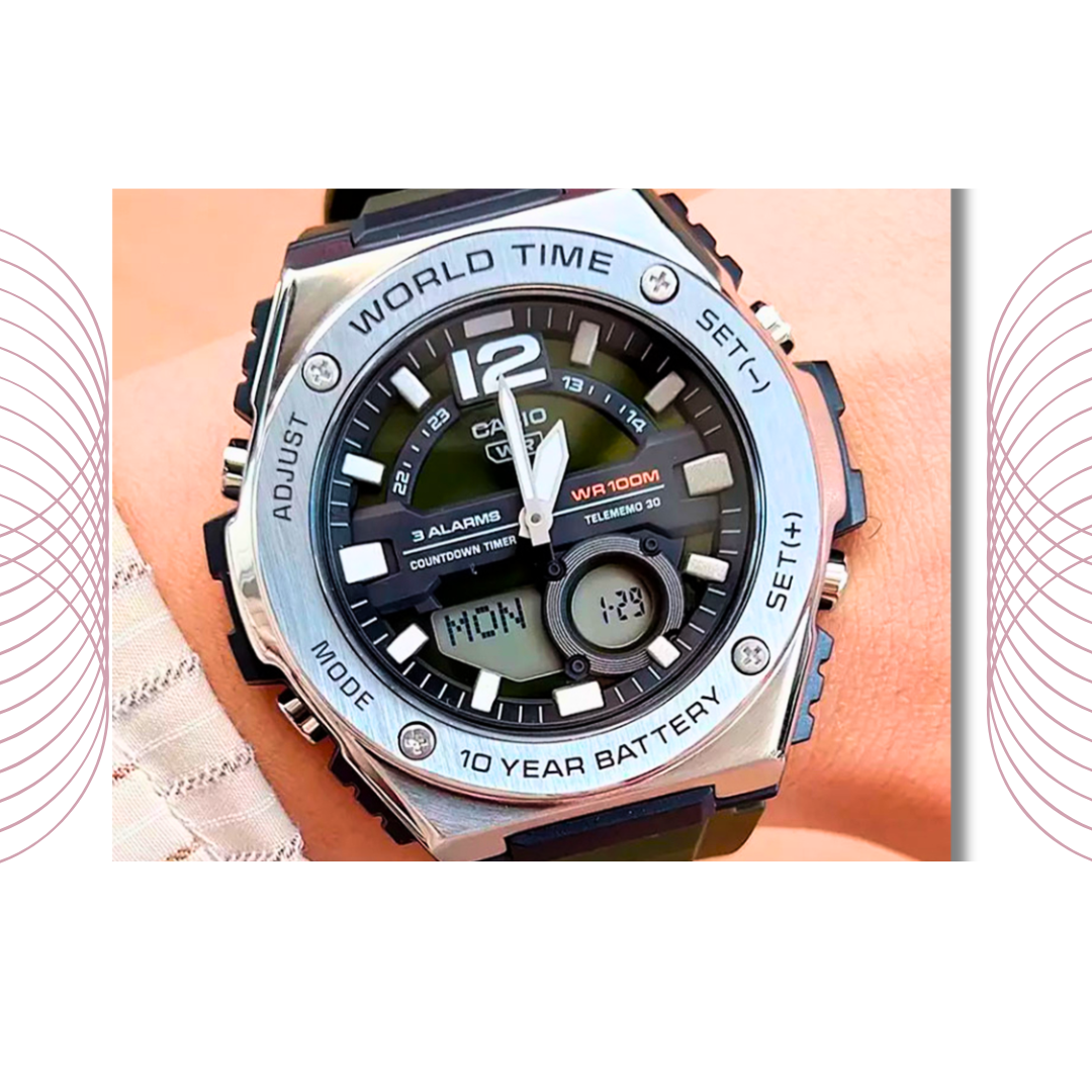 Casio MWQ-100-3AVDF Men's Analog Digital Sports Watch Green Dial