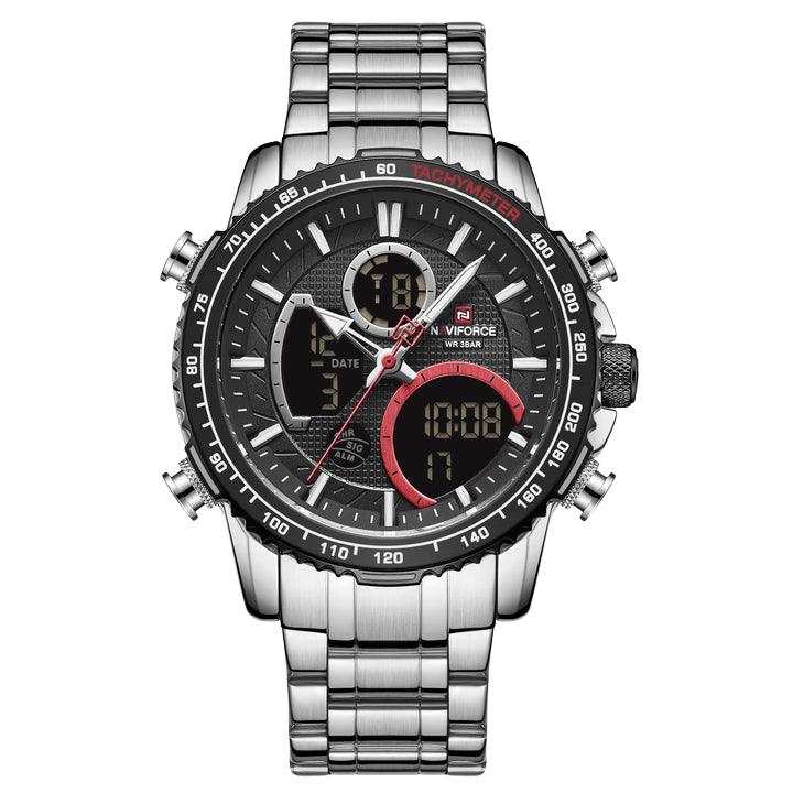 NAVIFORCE NF9182 Men's Analog-Digital Quartz Watch | Stainless Steel Strap | Multi-Function | 3ATM Water Resistant