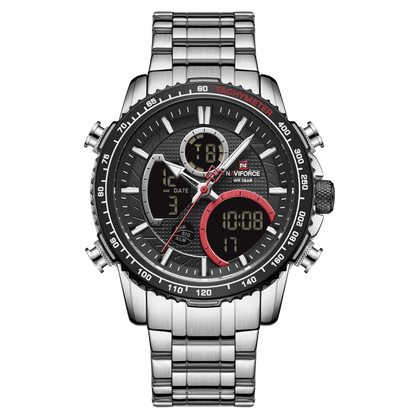 NAVIFORCE NF9182 Men's Analog-Digital Quartz Watch | Stainless Steel Strap | Multi-Function | 3ATM Water Resistant