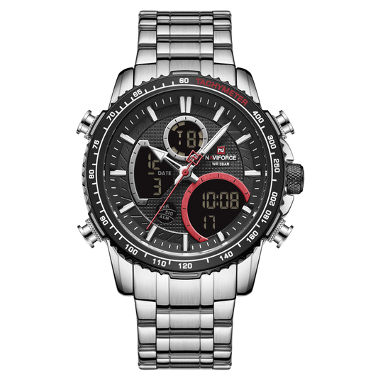 NAVIFORCE NF9182 Men's Analog-Digital Quartz Watch | Stainless Steel Strap | Multi-Function | 3ATM Water Resistant