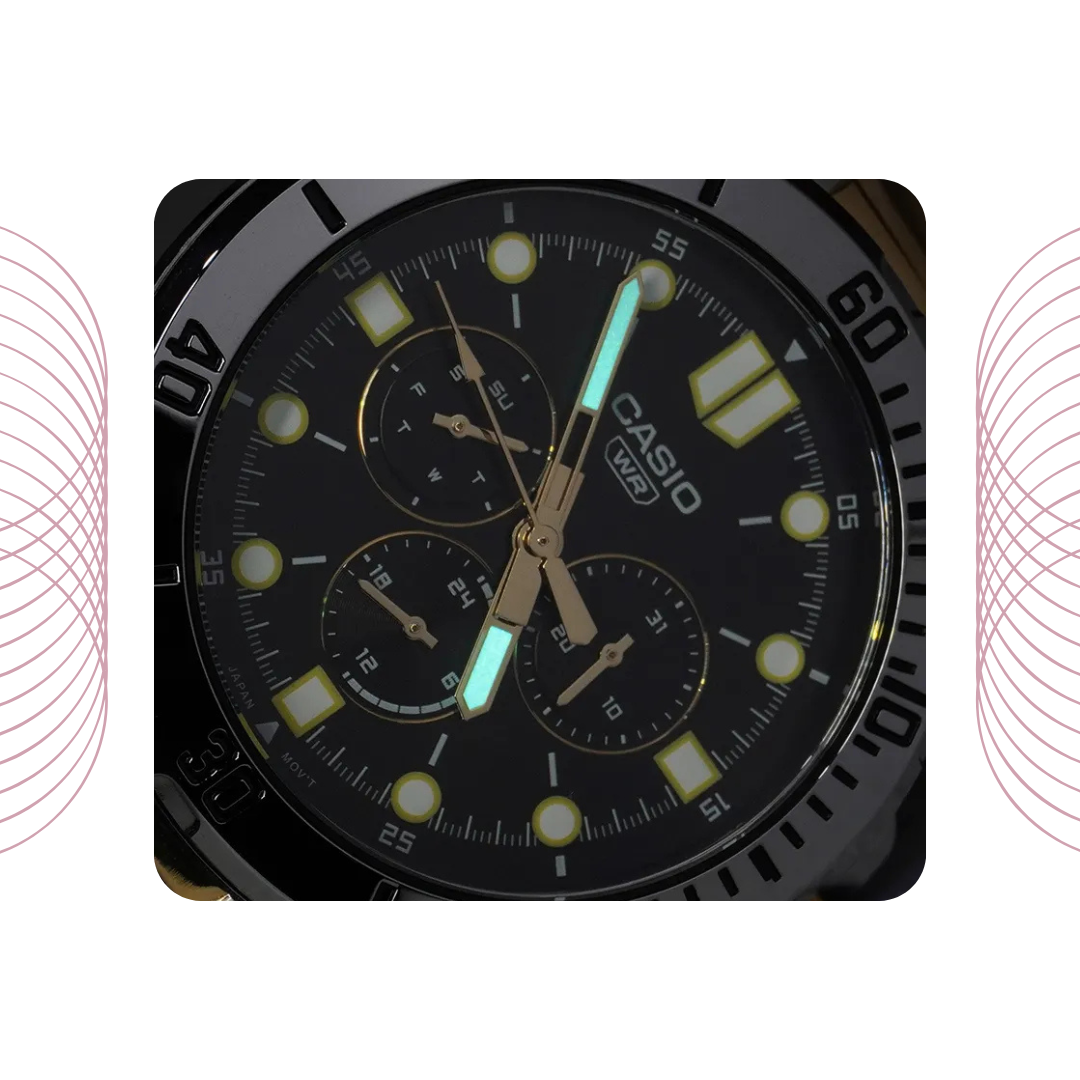 Casio MTP-VD300SG-1EUDF Men's Two Tone Multi Dial Stainless Steel Watch Black Dial