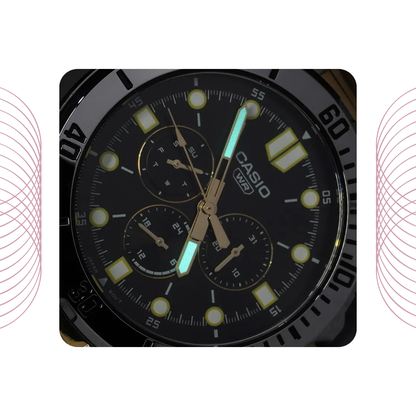 Casio MTP-VD300SG-1EUDF Men's Two Tone Multi Dial Stainless Steel Watch Black Dial
