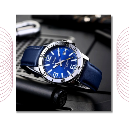 Casio MTP-VD01L-2BVUDF Men's Analog Leather Strap Watch Blue Dial