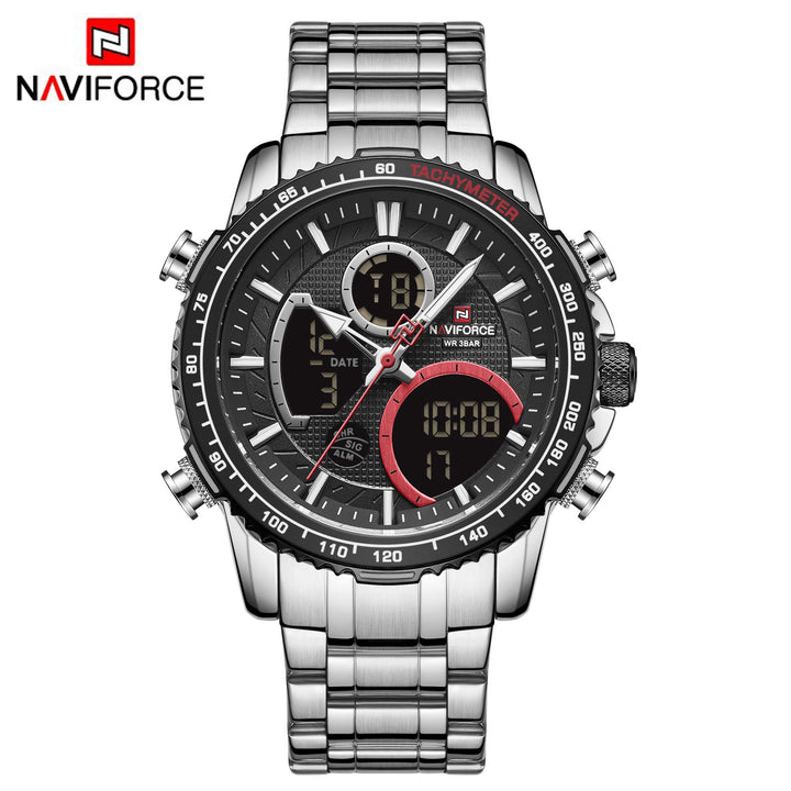 NAVIFORCE NF9182 Men's Analog-Digital Quartz Watch | Stainless Steel Strap | Multi-Function | 3ATM Water Resistant