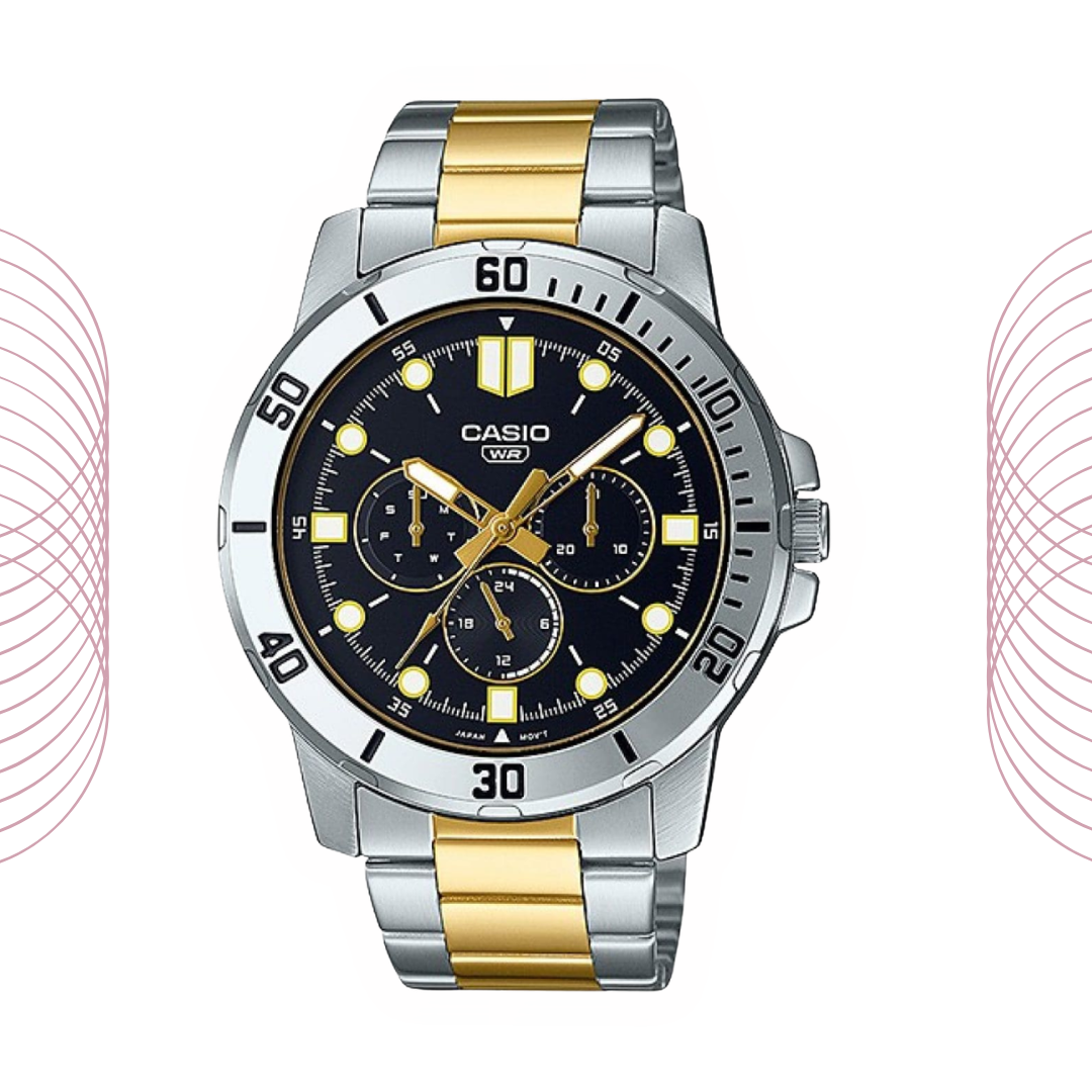 Casio MTP-VD300SG-1EUDF Men's Two Tone Multi Dial Stainless Steel Watch Black Dial
