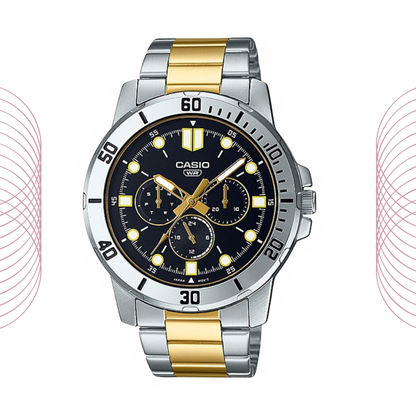 Casio MTP-VD300SG-1EUDF Men's Two Tone Multi Dial Stainless Steel Watch Black Dial