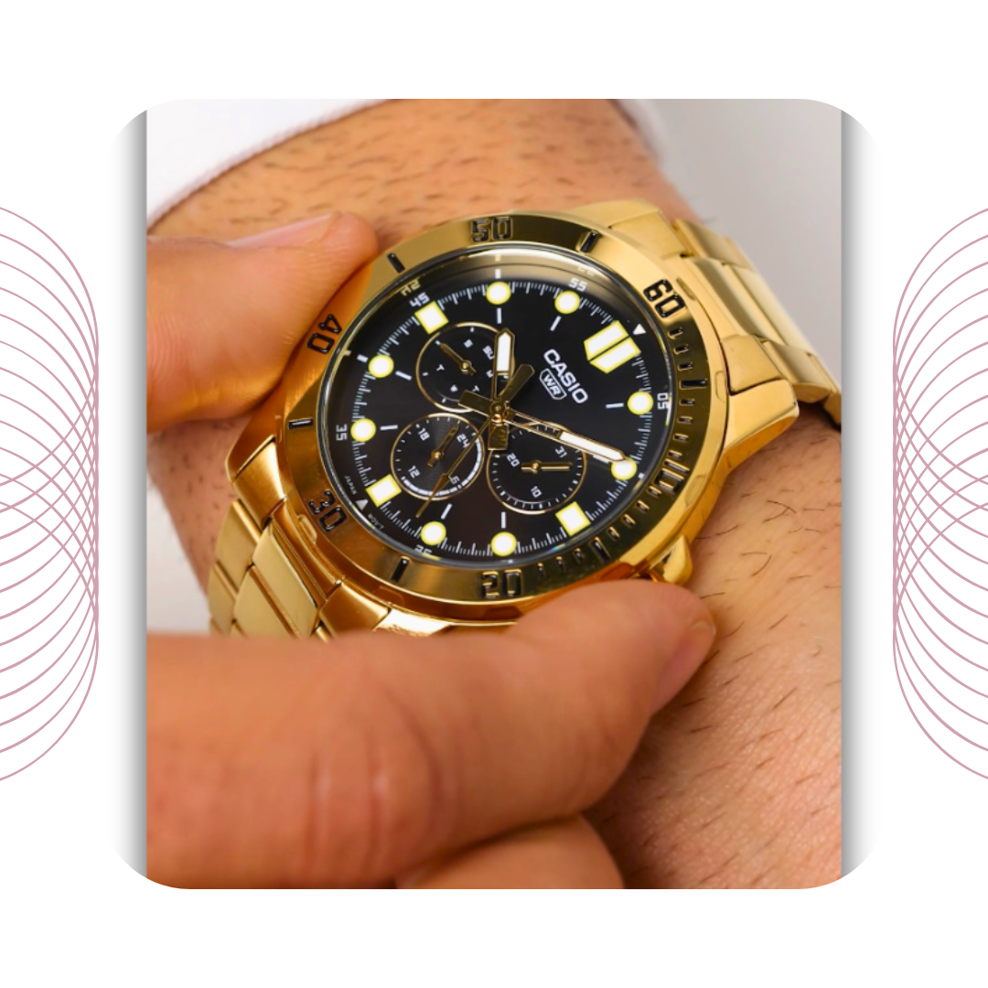 Casio MTP-VD300G-1EUDF Men's Multi Dial Gold Tone Stainless Steel Watch Black Dial