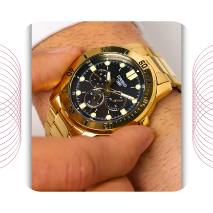Casio MTP-VD300G-1EUDF Men's Multi Dial Gold Tone Stainless Steel Watch Black Dial