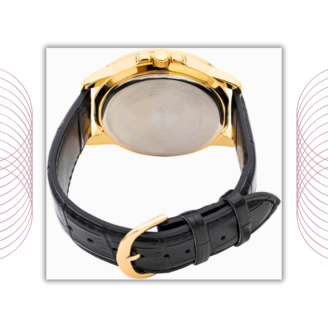 Casio MTP-VD01GL-1EVUDF Men's Gold Tone Leather Strap Watch Black Dial